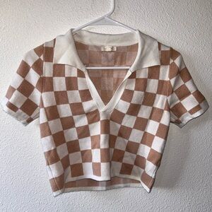 Checkered Brown and White Top